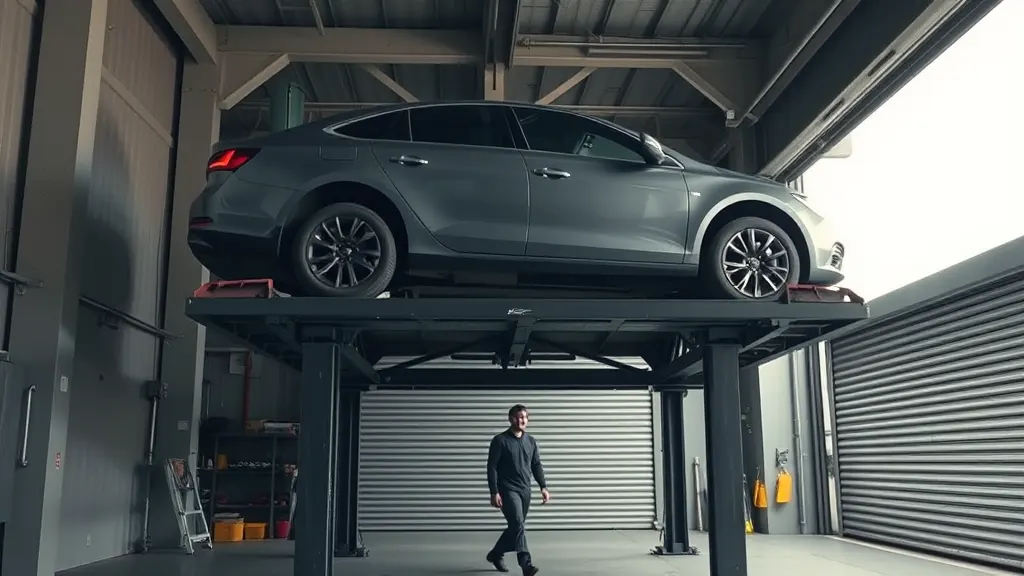 A car on the ramp in the workshop